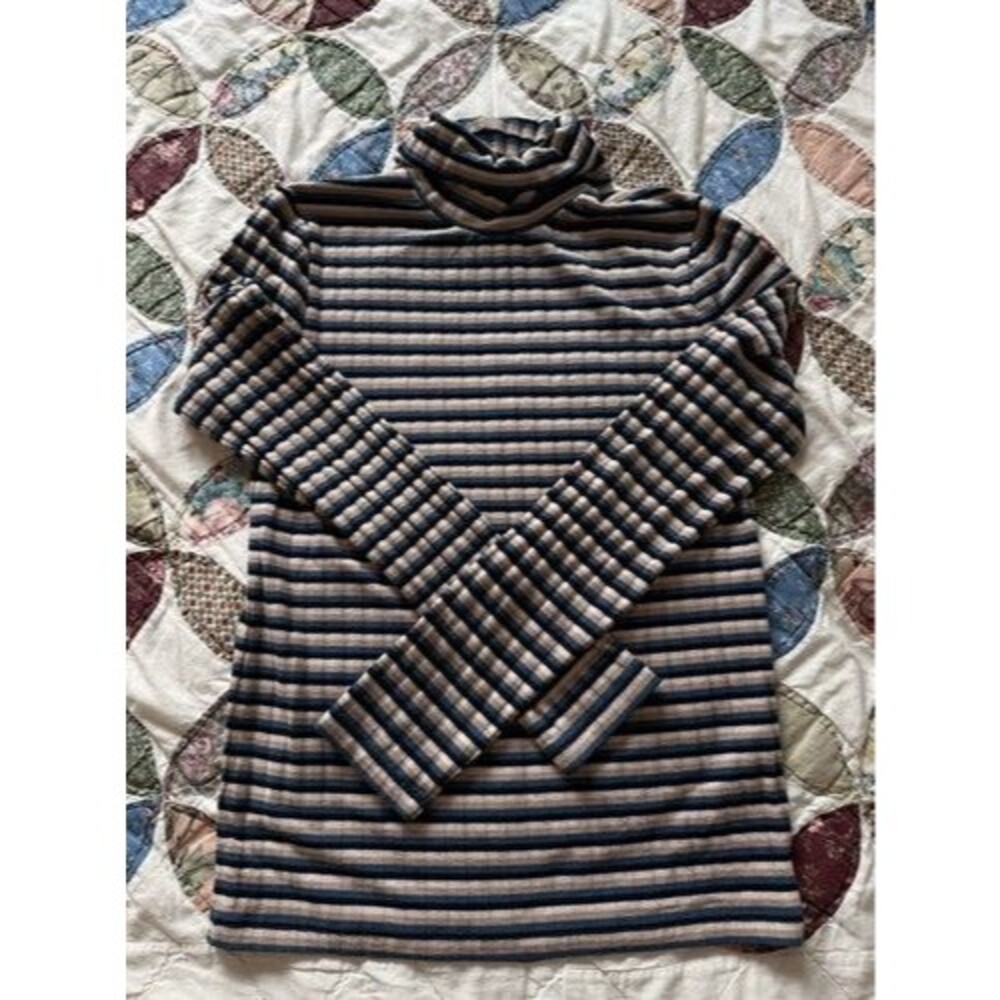 Madewell Women’s Blue Beige Striped Knit Turtleneck Pullover Sweater M